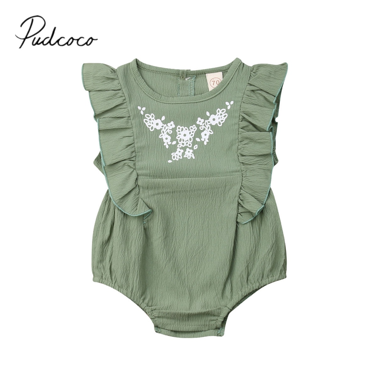 ¡Novedad de ! Monos de verano para bebés de 0 a 24 meses, sin mangas con volantes y flores verdes, ropa para niños