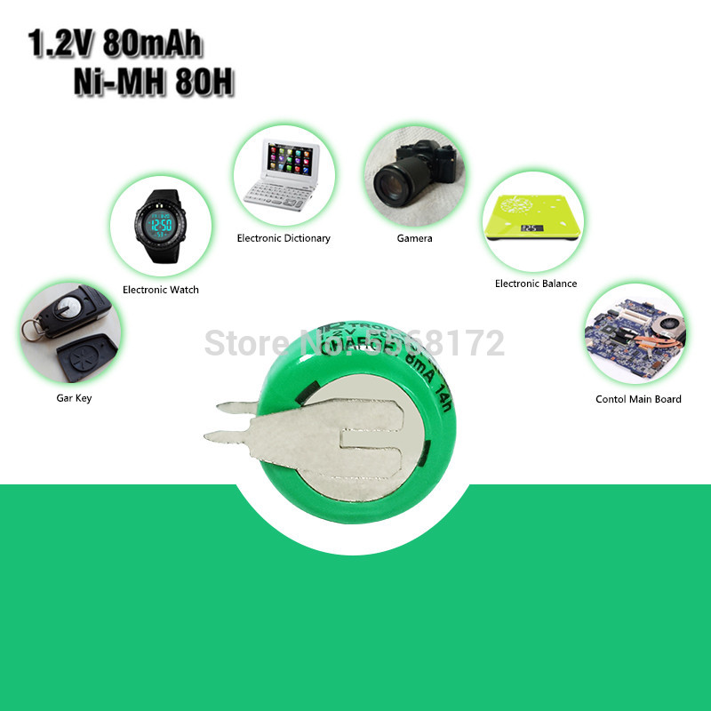 1.2V 80mAh Ni-MH Ni MH Rechargeable Batteries With Solder Pins Rechargeable Button Cell Battery For Electric Toys
