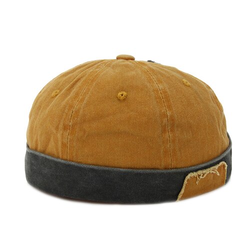 Parche de estilo chino, gorro de Hip Hop Vintage para hombres, gorra ajustable Sin borde con agujeros y personalidad, gorro transpirable para el casero, gorra de marinero: yellow
