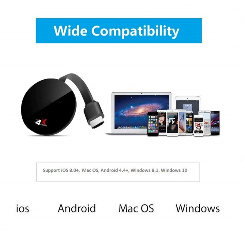 Wireless Display Receiver 4K -Compatible Wifi Display Adapter 5G+2.4G TV Stick For Android/IOS/Windows Easy Install