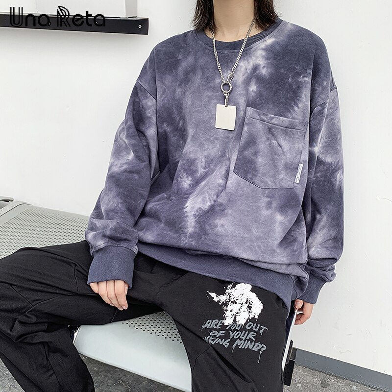 Una reta sweatshirts herre harajuku slipsfarvning print pullover sweatshirts hættetrøjer streetwear hip hop toppe afslappet hættetrøje mand