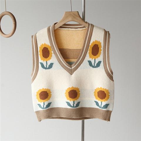 Efterår v-hals ærmeløs vest solsikke farve matchende strik dame sweater harajuku college style pullover kvinde sweater vest: Hvid