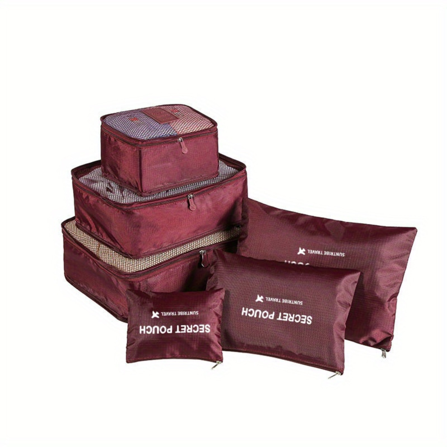 Sacos organizadores de viagem, malotes de roupas para bagagem, cubos de embalagem para sapatos de roupa interior com tops de malha, economizadores de espaço de mala: Borgonha