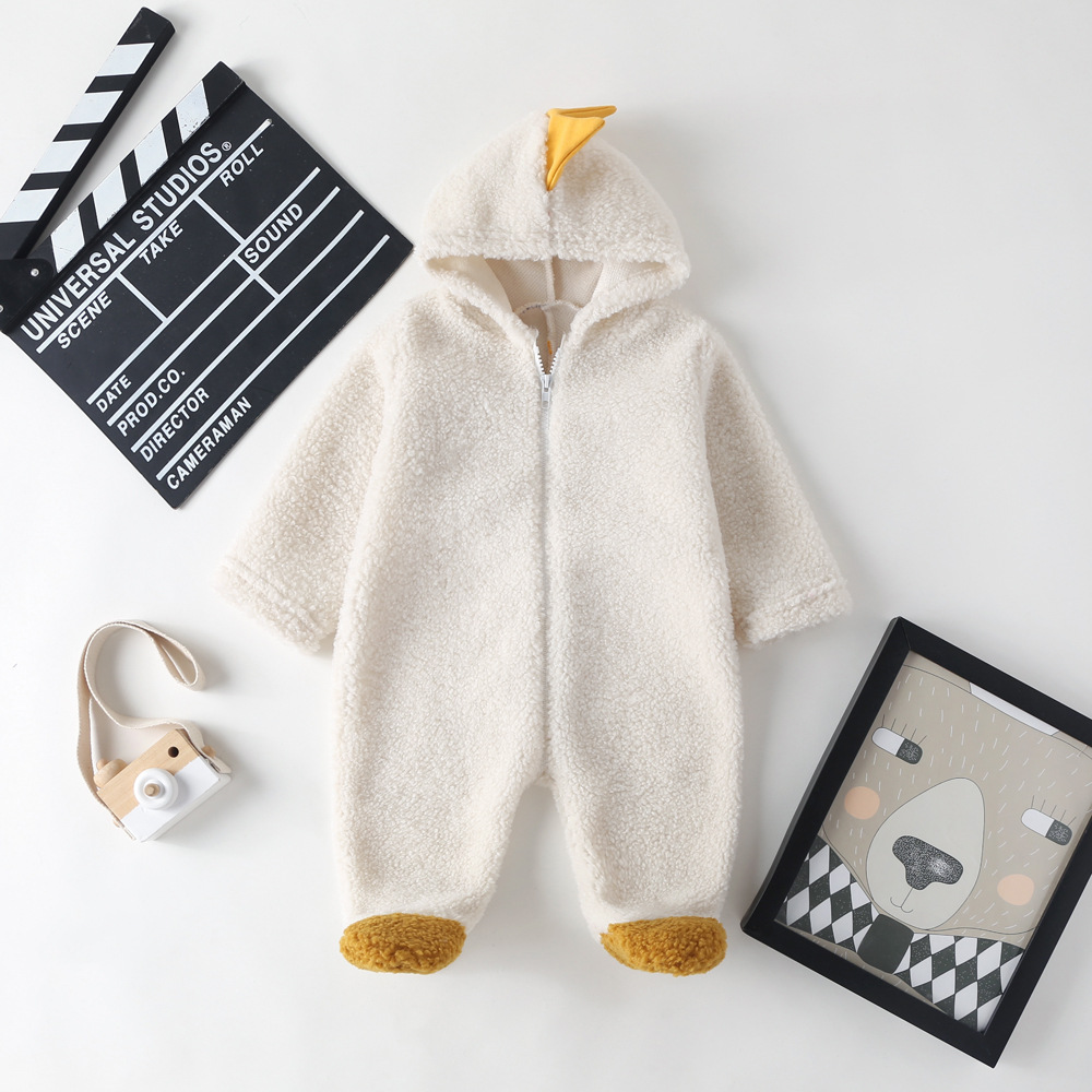 Herfst Winter Pasgeboren Baby Dikke Coral Fleece Footies Dinosaurus Lange Mouwen Hooded Jumpsuit Meisjes Jongens Warme Klim Kleding