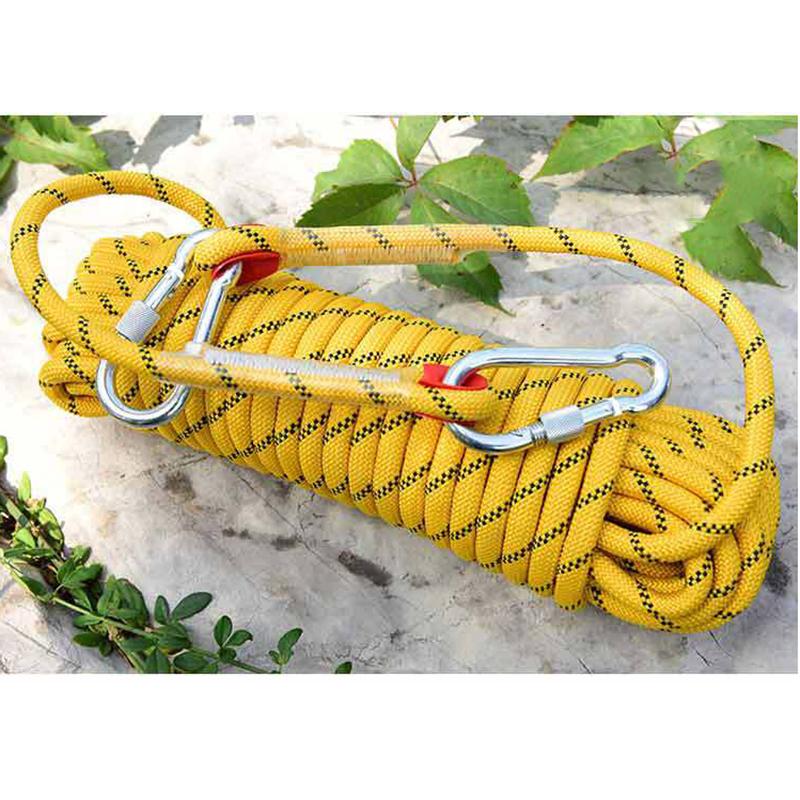 12mm 10/20/30m Climbing Rope w/ Hook High Strength Emergency Safety Fire Escape Rope Lifeline Rescue Rope Outdoor Survival Tool: Yellow / 20m