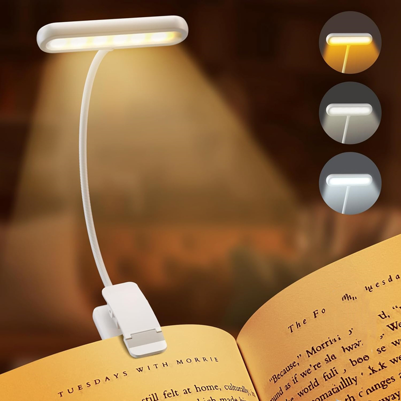 14 ledet-boklampe usb-oppladbar leselampe varm, kjølig hvit dagslys bærbar, fleksibel, enkel å feste, nattleselampe