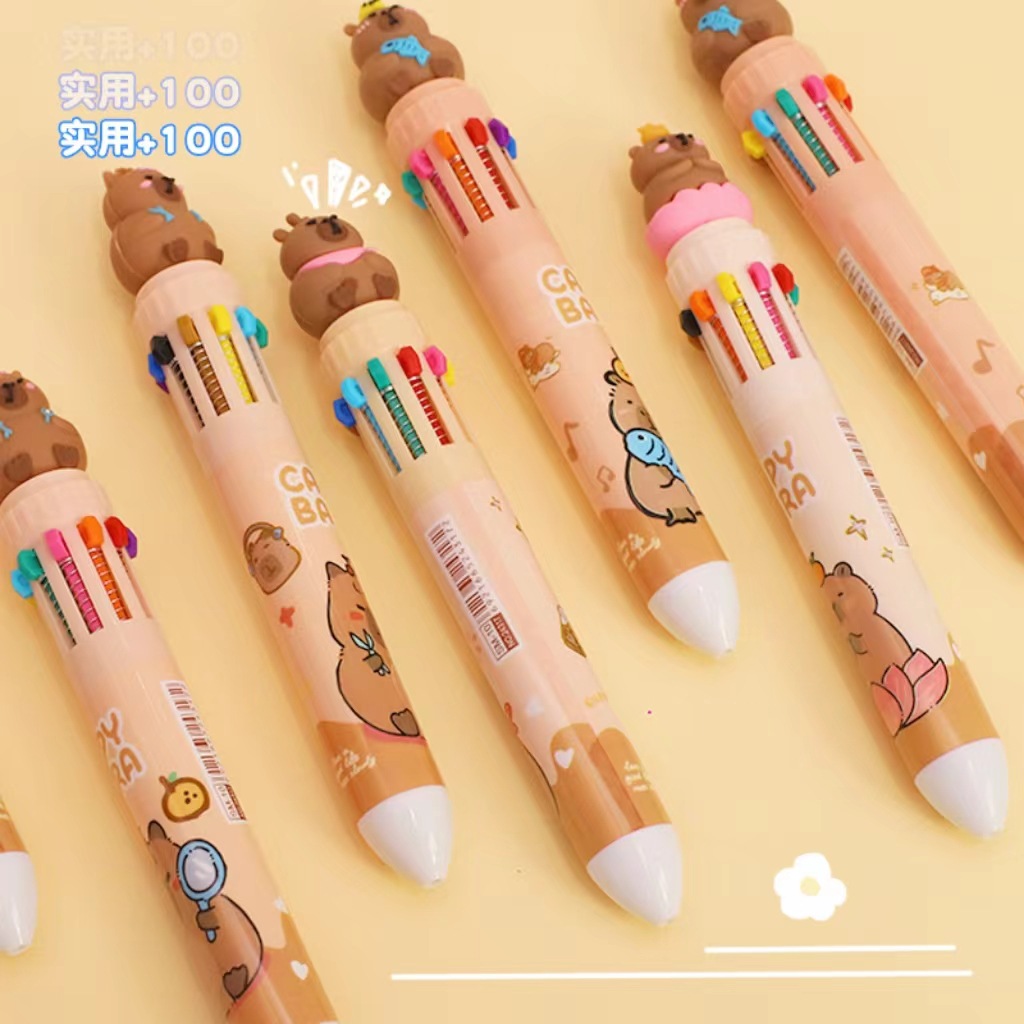 12 bolígrafos capibara al por mayor: útiles escolares ideales y herramientas de escritura para niños con 10 colores y usos múltiples