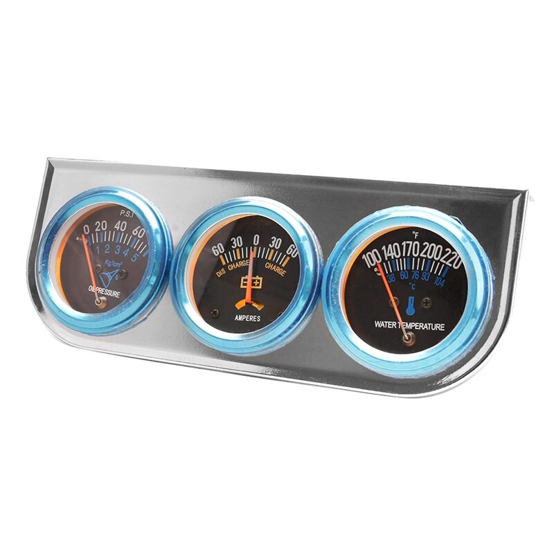 52mm Chrome Car Triple Gauge Meter Ammeter Water Temperature Oil Pressure 3-In-1 Combo Kit: Default Title