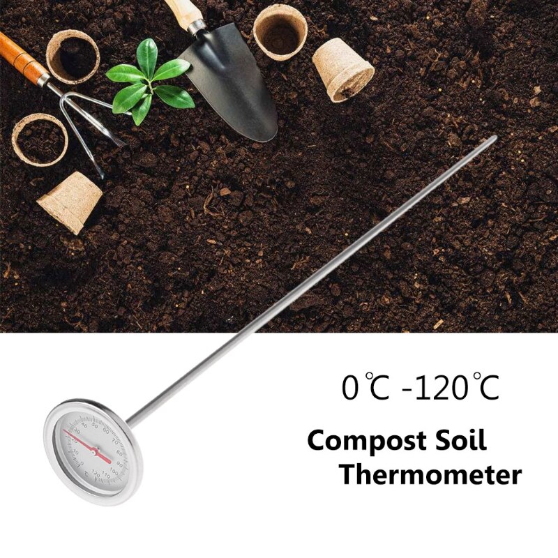 50cm premium rustfrit stål kompostjordtermometer haven baghave 0 ℃ -120 ℃