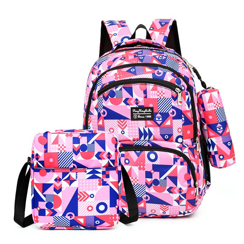 School Bags for Teenagers Girls Schoolbag Large Capacity Boys Geometry Printing School Backpack Set Rucksack Kids Cute Book Bags: RED