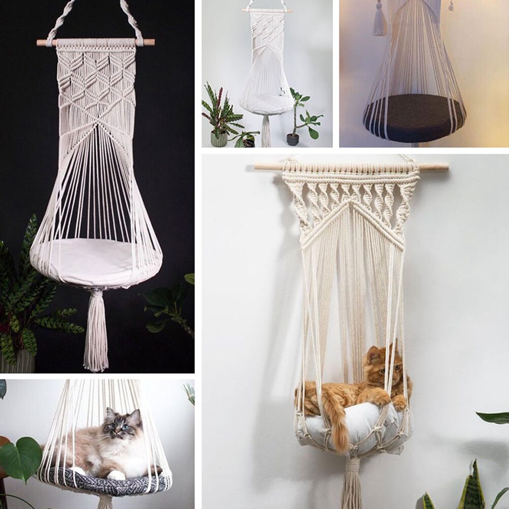 Merk handgeweven hangmand katoen huisdier nest kat hond hangmat draad speelgoed schommel bohemian wandhanger macramé