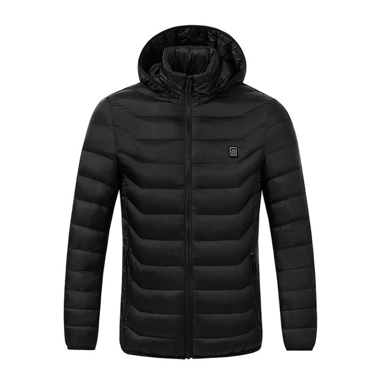 USB Electric Heating Coat Jacket Back Belly Intelligent Heated Cotton Winter Outdoor Hiking Skiing Snowboarding Women Men: Black / L