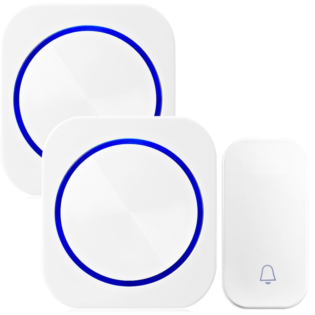 SMATRUL battery-free Cordless Bell button 2-1 receptor Cordless Bell Bell Bell without Wire to Proof D Water powered plug EU: white EU 1X2