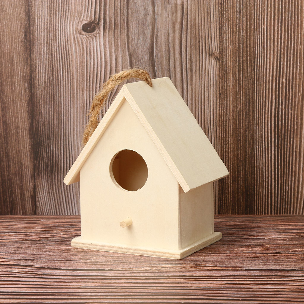 Wooden Bird Nest Hanging Bird House Natural Wooden Bird Cage Resting Place Wall-mounted Outdoor Birdhouse Wooden Box #T1P