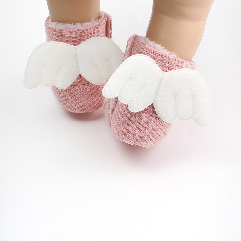 Princesa anjo meninas asas bootskids pelúcia mais grosso crochê algodão sapatos crianças botas de inverno