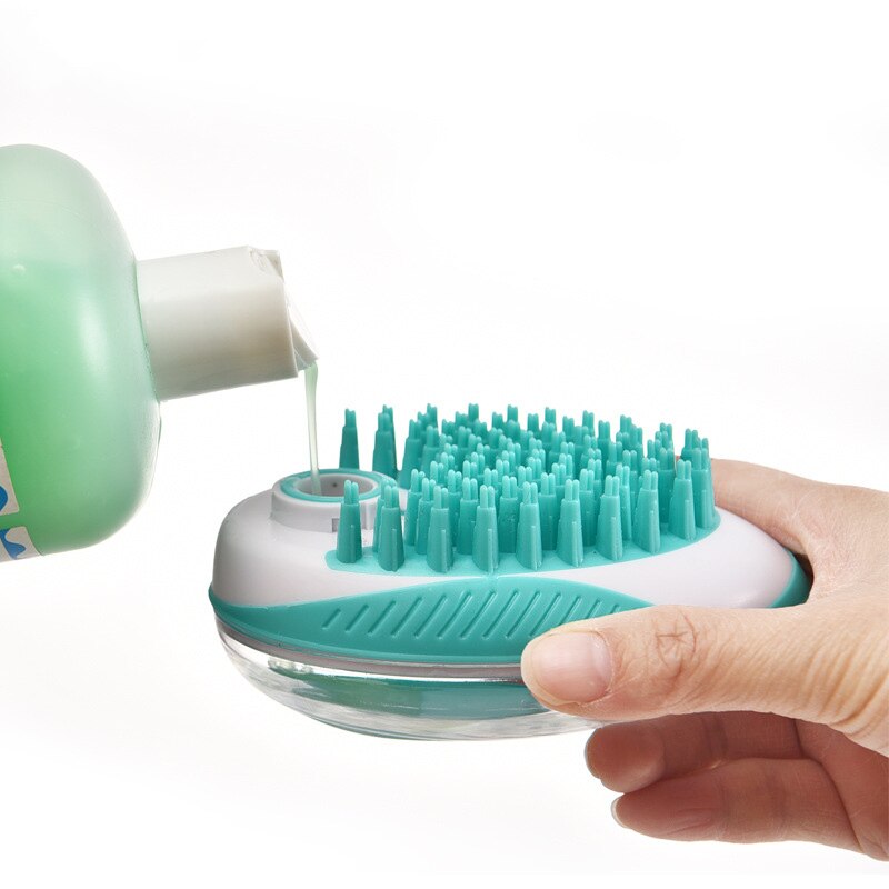 Brosse de bain en Silicone pour animaux de compagnie, peigne de Massage à tête douce pour chien et chat, avec distributeur de shampoing, lavage des cheveux, outil de nettoyage et de toilettage