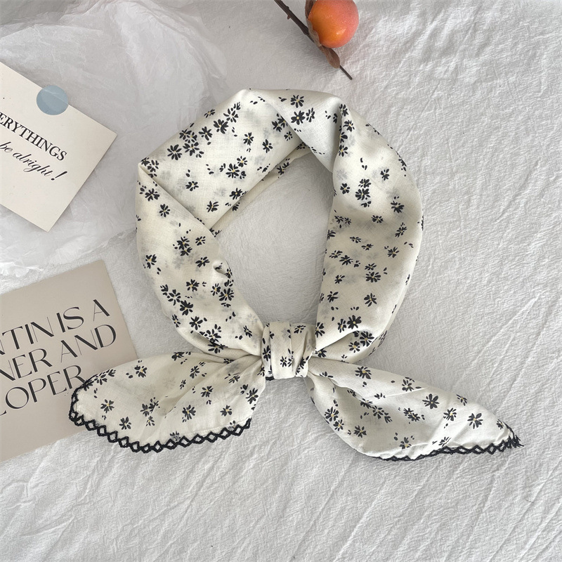 Blomsterprint lommetørklæde lille hijab bomuldshovedtørklæder kvinder firkantet lommetørklæde hårtørklæder 70cm sød bandana hovedtørklæde dame: Grøn