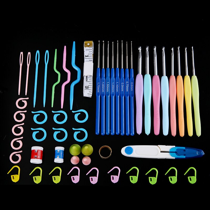 57pcs Crochet Hooks Needles Knit Kit Stitches Knitting Craft with Case Crochet Set Yarn Hook Stitch Weave