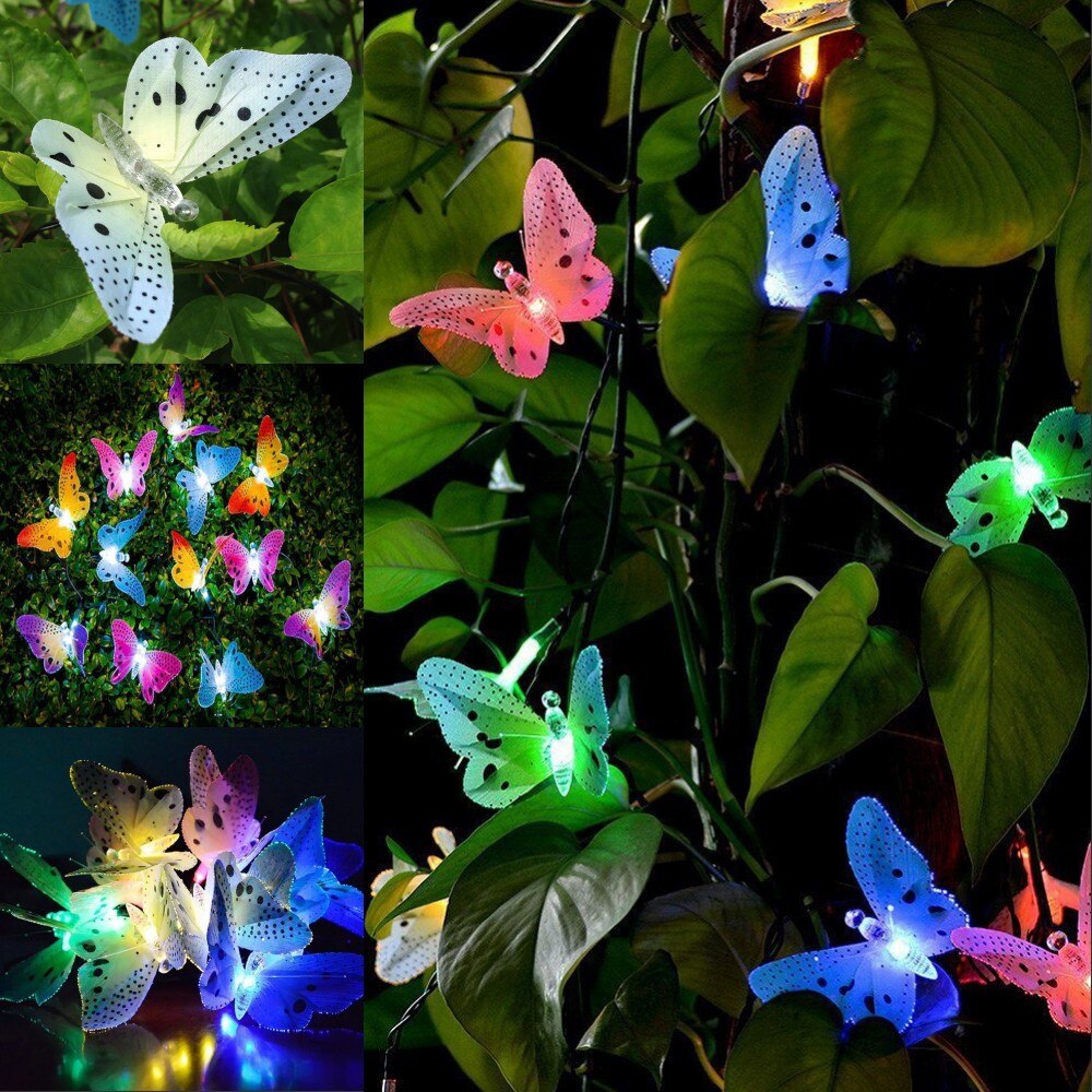 Led Vlinder Fairy String Light Kerst Solar Glasvezel Vlinder Led Fairy Light Garland Wedding Garden Party Decoratie