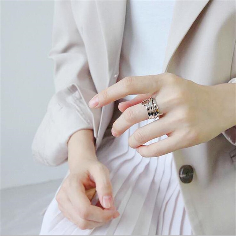 Nouvelle atmosphère créative printemps 925 bijoux en argent Sterling brillant multicouche enroulement irrégulier ouverture anneaux SR509