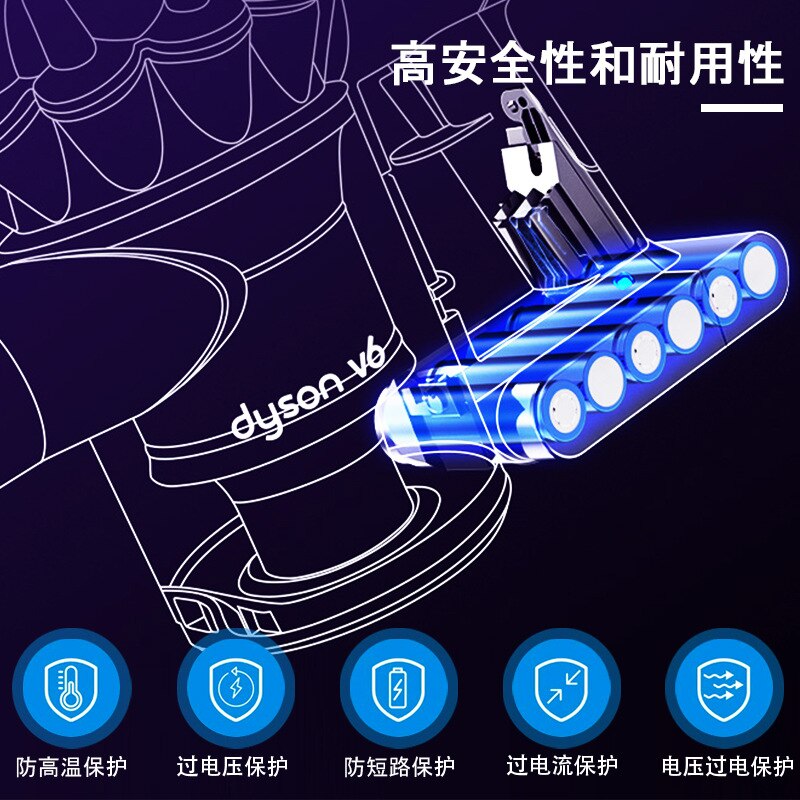 100%  originale 21.6v 4800 mah li-ion batteri for dyson  v6 dc58 dc59 dc62 dc74 sv09 sv07 sv03 965874-02 støvsugerbatteri  l30