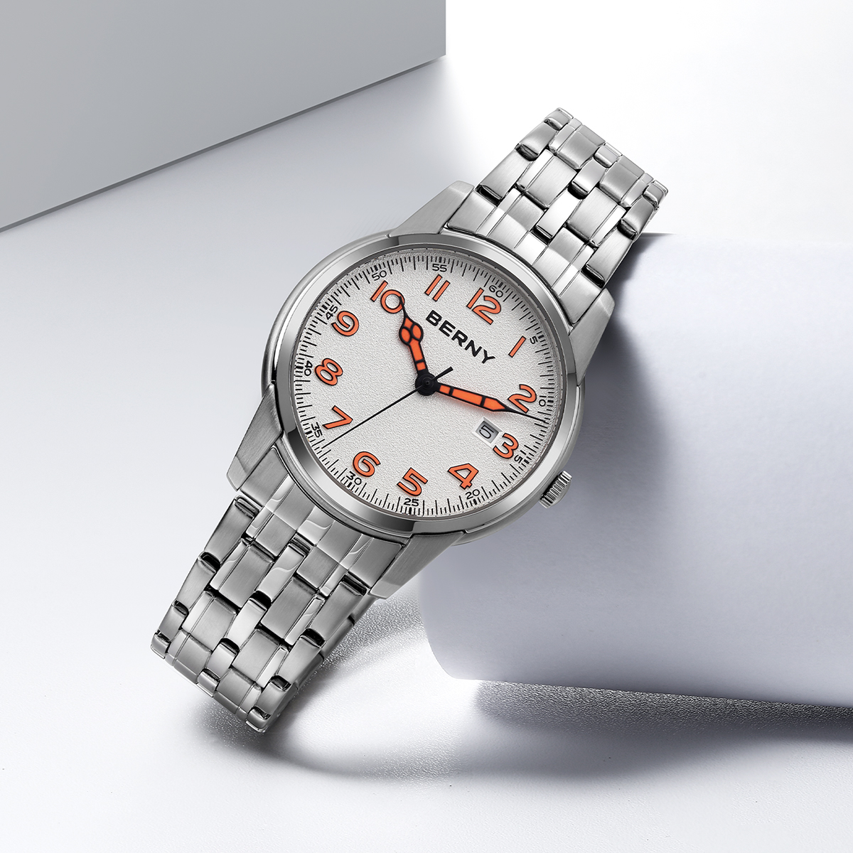 Relojes BERNY para hombre, calendario, fecha, reloj piloto de cuarzo luminoso, S/S, clásica, deportes, fácil lectura, reloj de pulsera para hombre al aire libre