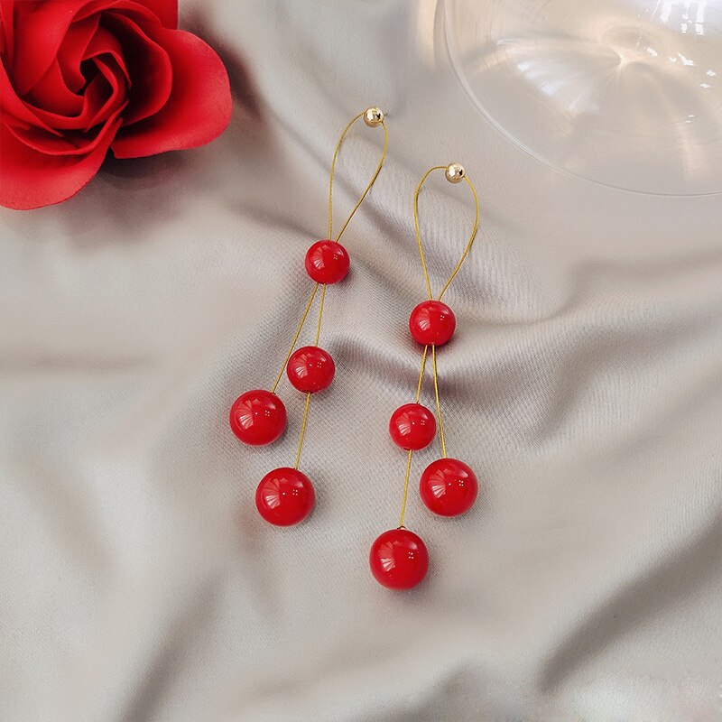 Zoete Bloemblaadjes Lange Oorbellen Vrouwelijke Overdreven Rode Kwastje Romantische Oorbellen Elegante Metalen Bloem Sieraden Voor Vrouwen: Drop Earrings1