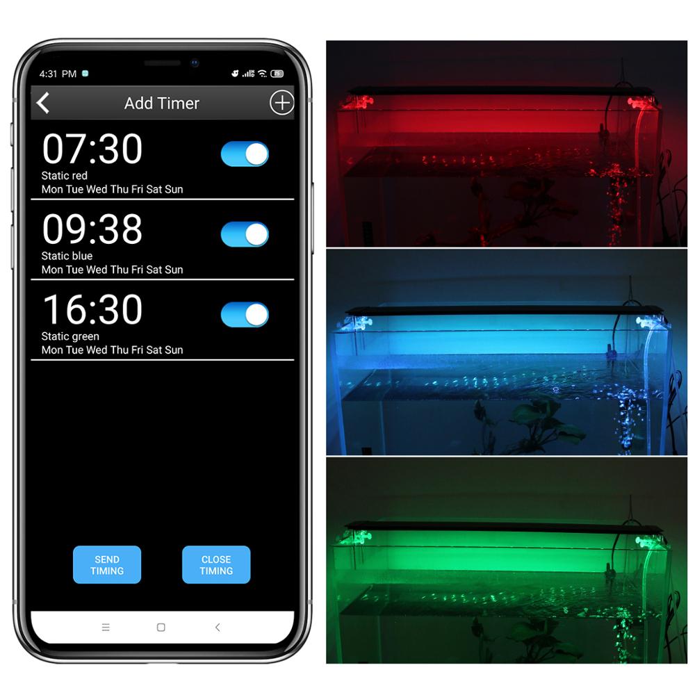 Iluminación LED para acuario, Control por Bluetooth con aplicación remota, luz de acuario LED RGB de 5050, 24W, 15V, luces temporizador de aleación de aluminio para acuario