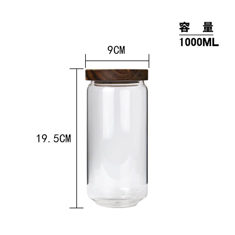 Storage tank Transparent lid glass sealed jar acacia wood lid glass storage tank vacuum candy food storage container: 1000 ml