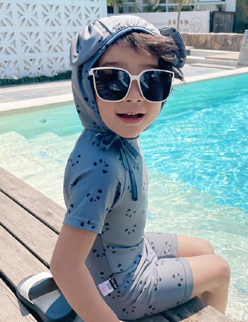 Maillot de bain imprimé Panda pour bébé garçon et fille, ensemble 2 pièces avec bonnet, pour enfant en bas âge de 1 à 7 ans: 1 / 3T