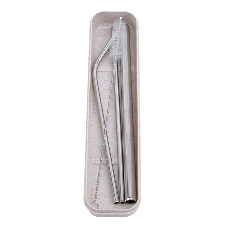 4 unids/set pajitas de acero inoxidable con cepillo limpiador pajitas de Metal reutilizables pajita de zumo portátil de 5 colores con cepillo limpio: stainless steel