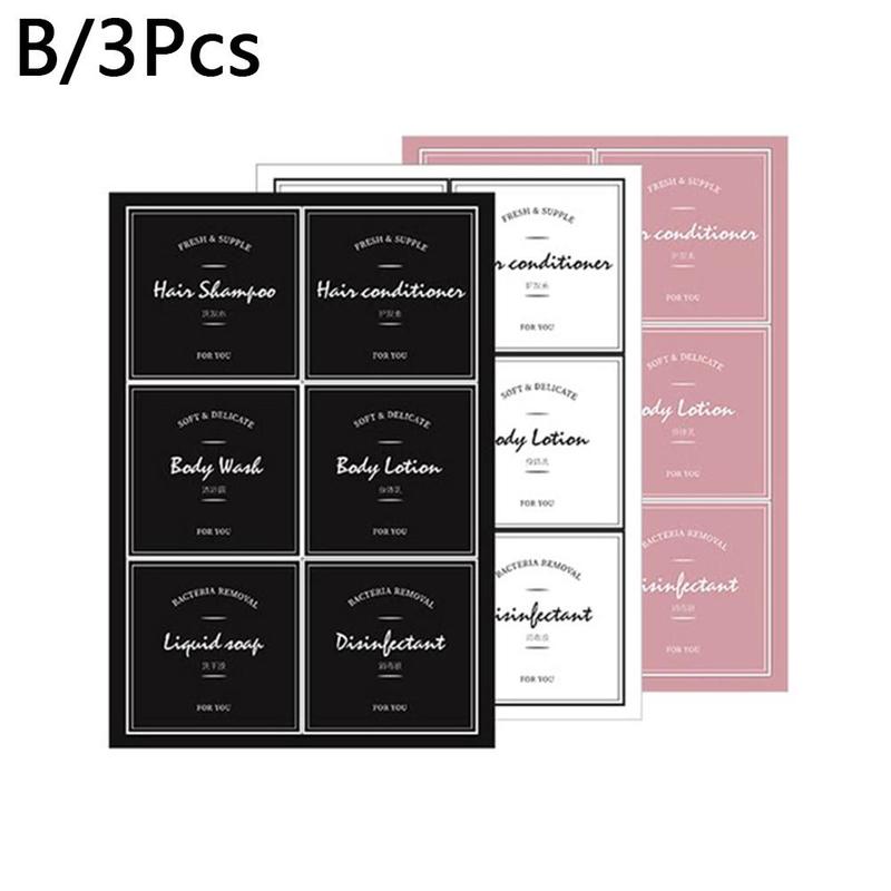 Soap Bottle Label Sticker Set Bathroom Shampoo Lotion Dispenser Labels Waterproof Self-adhesive Identification Sticker: B