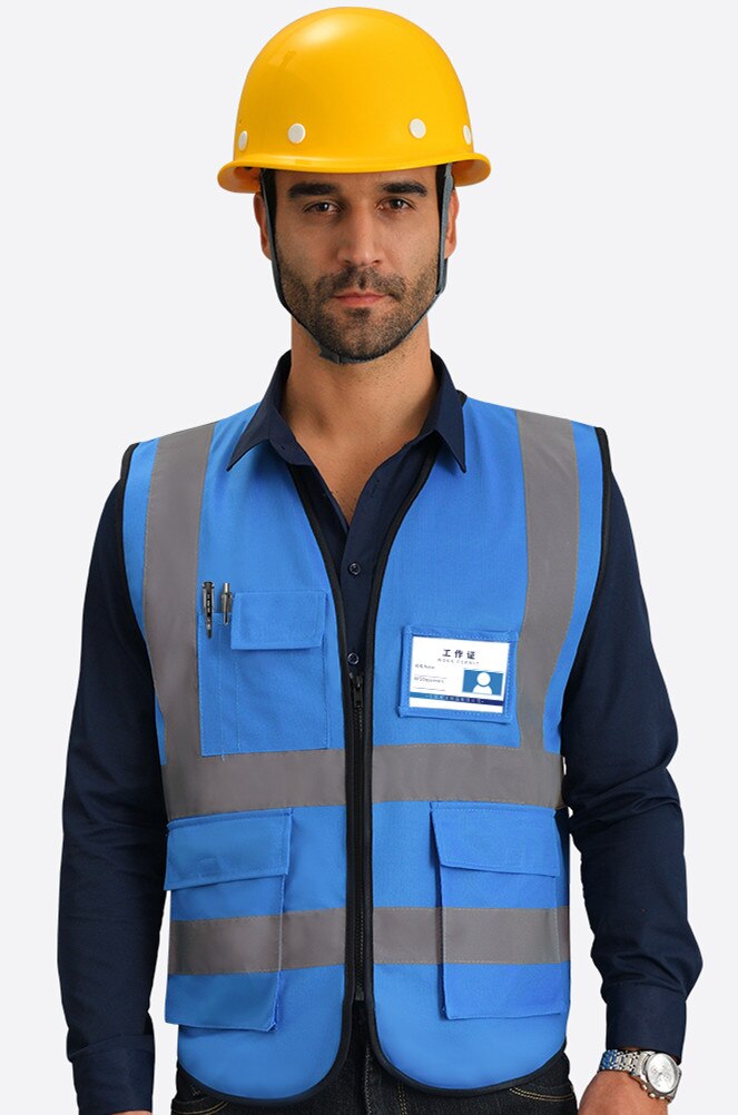 Reflective Vest Mesh Breathable Construction Safety Protective Clothing Road Traffic Warning Fluorescent Vest: Blue / L