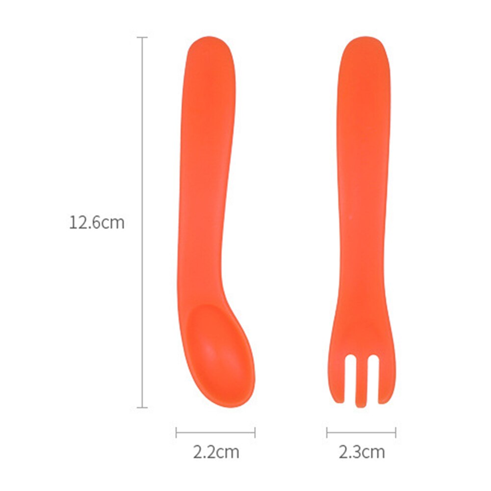 Portable Curved Spoon Fork Set Baby Eat Training Curved Utensils Plastic Safe Non-slip Spoon Fork Elbow Food Tableware