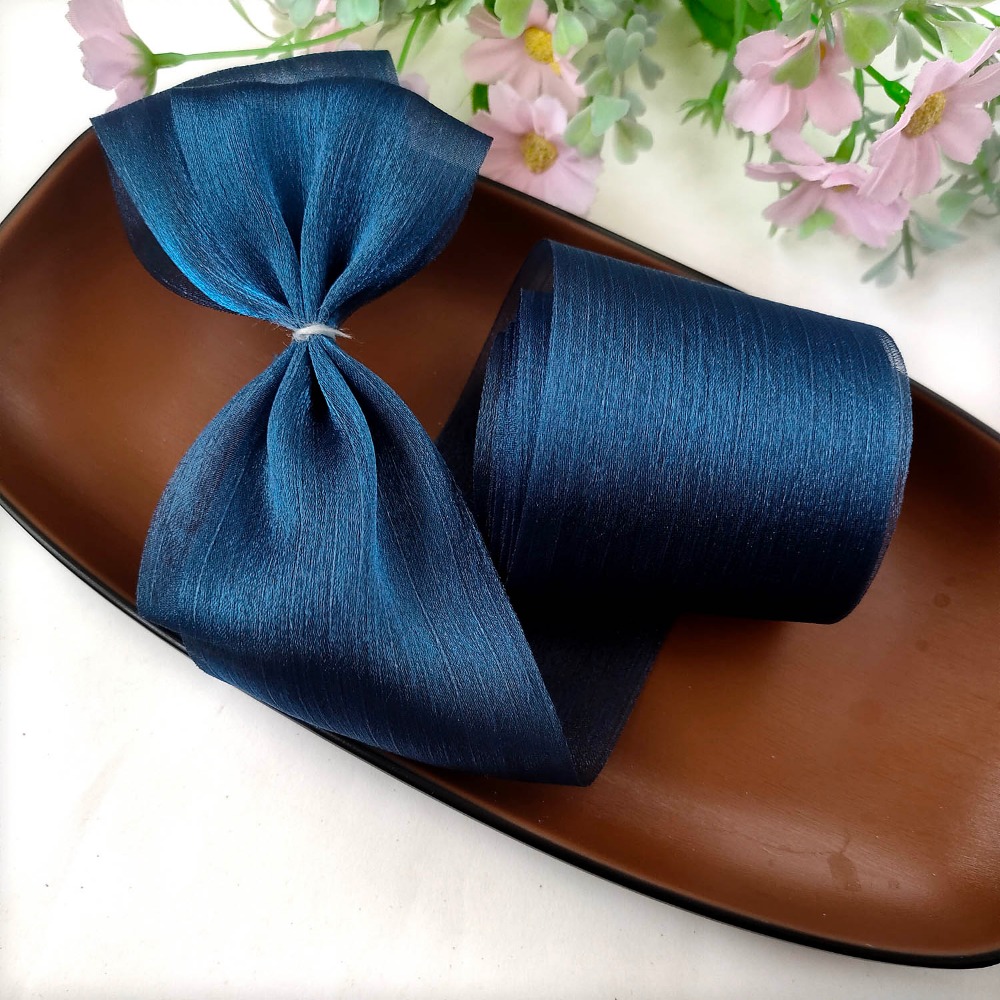 Ruban en mousseline de soie plissée de 5M, 6cm de large, bricolage, fil de Tulle, ruban à nœud, Bouquet de coiffure: Nickel noir