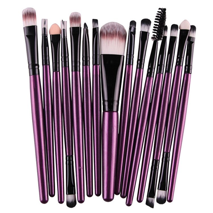 15 st ögonskugga foundation makeup borstar set puder eyeliner ögonfrans läpp make up borste kosmetisk skönhet verktygssats: Lila