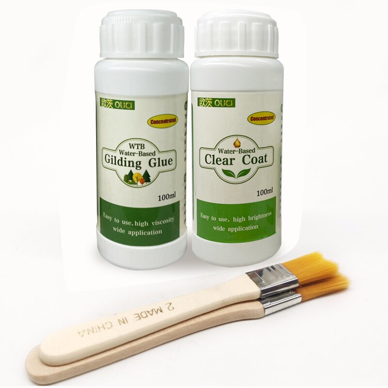 12Pcs Gold Leaf Tools Gold Silver Foil Brush Glue & Soft Gold Foil Wood Handle Gold Craft Gilding Leaves Sweep Gold Foil Tools