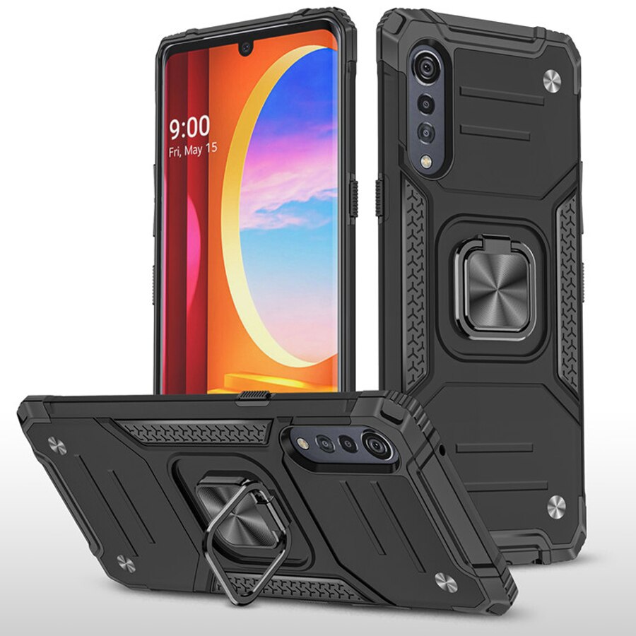 Odporne na wstrząsy etui na LG Velvet 5G 4G luksusowy zderzak pancerna obudowa LG pierścień aksamitny 360 Protect tylna pokrywa dla LG Velvet Stand Fundas