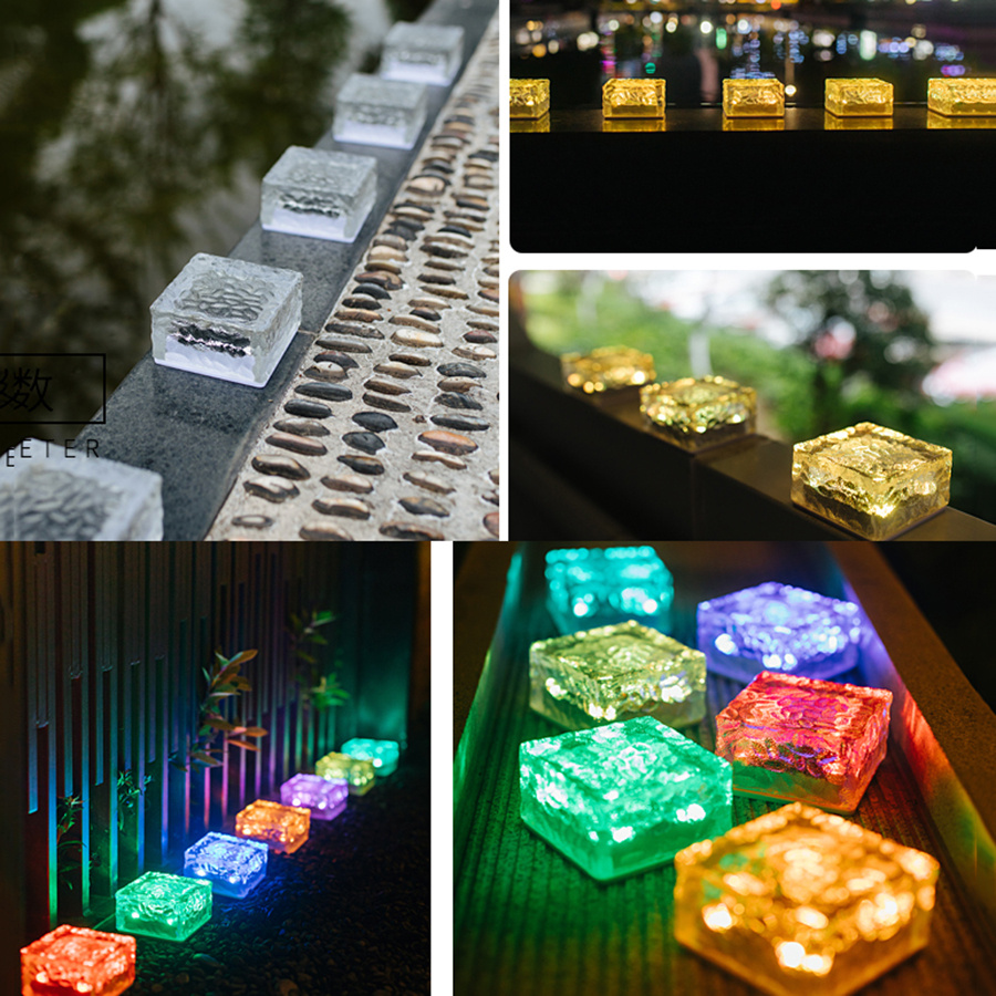 Outdoor Solar Led Ground Light Waterproof Garden Lanscape Acrylic Brick Lamp Solar Ice Cube Light for Pathway Stair Backyard