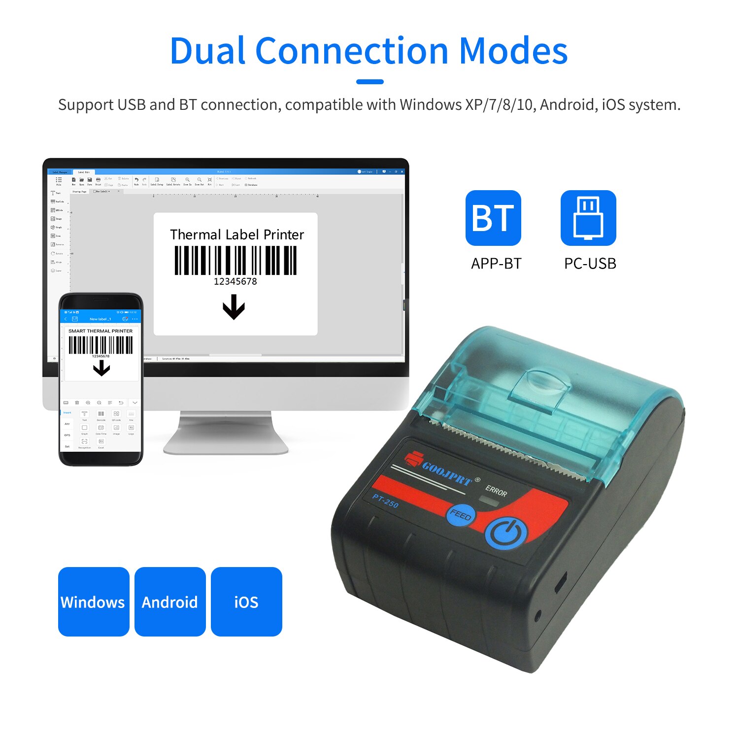 58Mm Thermische Bonprinter Draagbare Draadloze Printer Bt Verbinding Gebruik Met App Compatibel Met Windows Android Ios