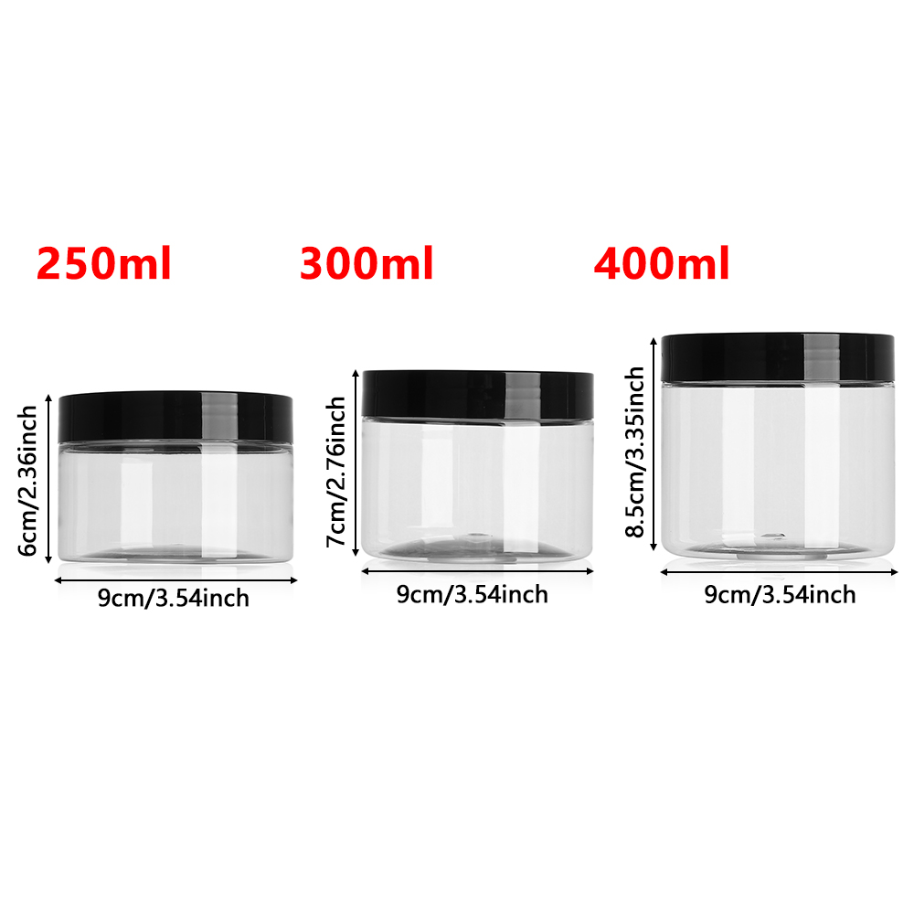 Frasco vacío de plástico transparente para cosméticos, bote de muestra de crema facial, envase de comida de boca ancha, 250/300/400ml
