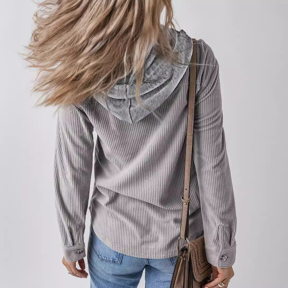 Women's Autumn Button Bomber Jacket Casual Hooded Pocket Streetwear Drawstring Girl Workout Demi-season Jacket For Women Coat