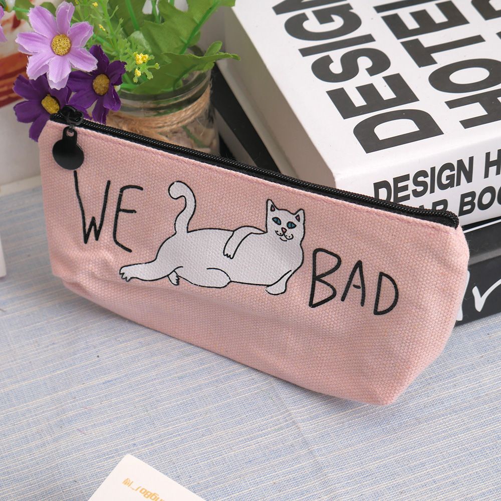 Śmieszne piórnik kotem płótno piórnik dzieci Gfit stojak na pędzle robić makijażu torby gorący