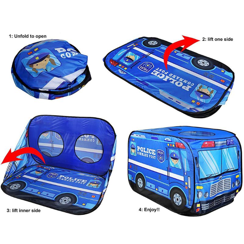 Tente de jeu pliable camion de pompier/Police Polyester tissu voiture modèle Playhouse extérieur pour les tout-petits facile à plier pop-up ouvert