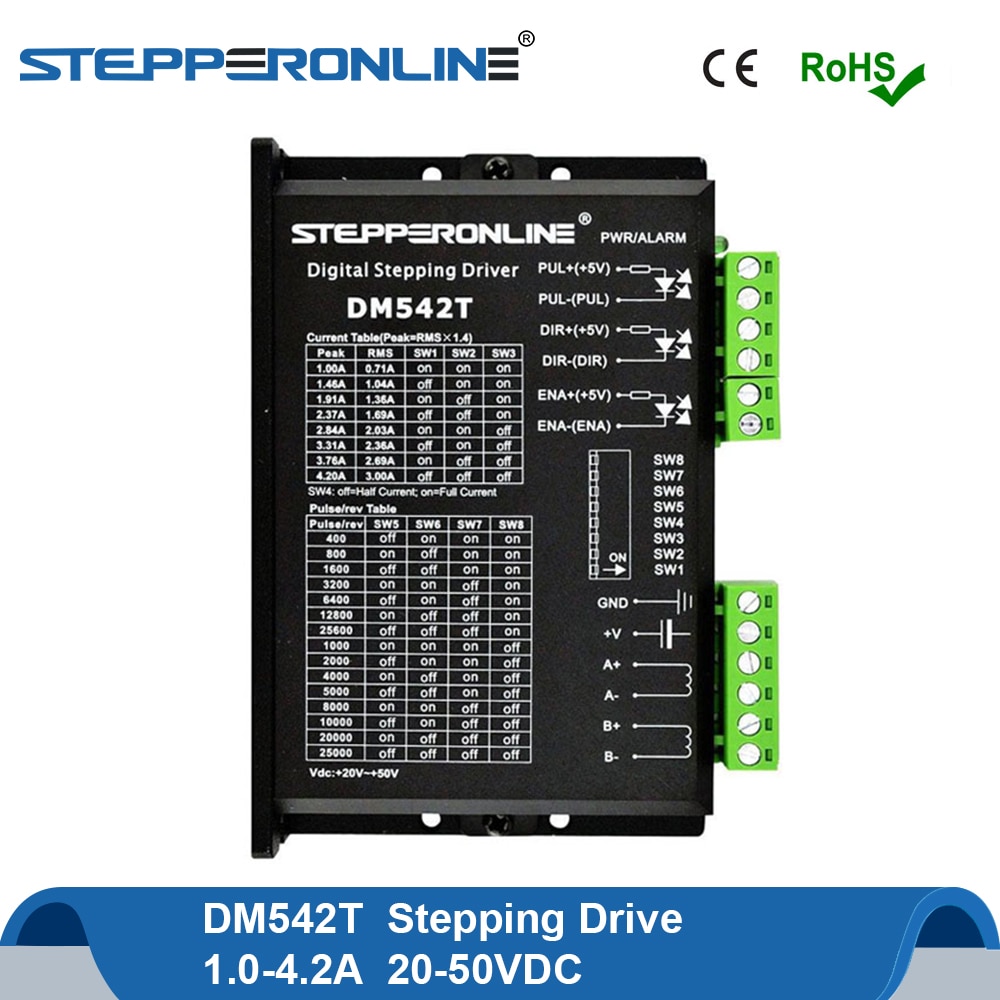 DM542T Digital Stepper Motor Driver 2-phase Stepper Motor Drive 1.0-4.2A 20-50VDC for Nema 17, 23, 24 CNC Stepper