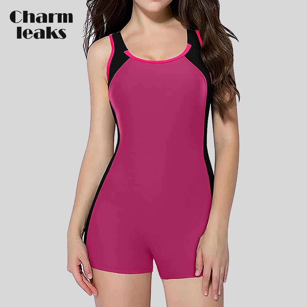 Charmleaks One Piece Women Sports Swimwear Sports Swimsuit Colorblock Swimwear Open Back Beach Wear Bathing Suits Bikini