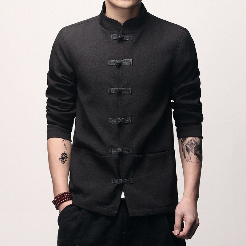 Mens Traditionelle Chinesische Kleidung Männer Kung Fu Tai Chi Meister Kostüm Männlichen Spitzen Jacken CN-003 Frühling Herbst Feste Seetang Anzug: Schwarz / 5XL     87 zu 92kg