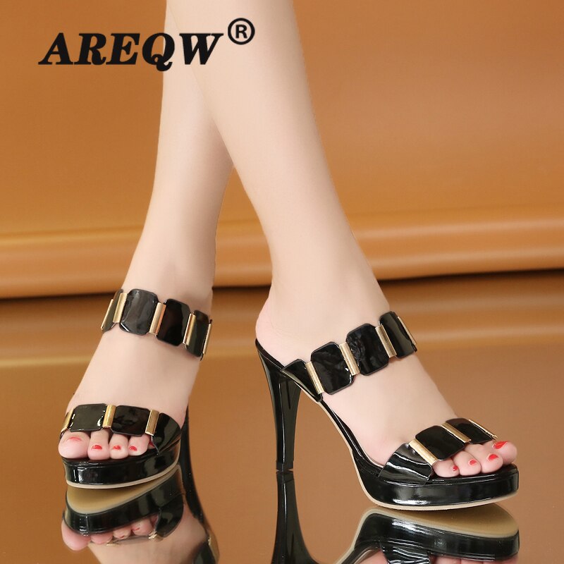 Women Sexy High Heel Mules Clogs Black Fish Mouths Ankle High Thin Mules Slippers Female Slip on Sandal Shoes Buty Damskie