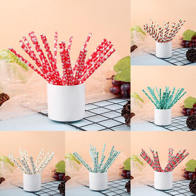 Christmas Paper Straws Snowflake Drinking Straw Merry Christmas Decorations For Home Xmas Year Party Supplies