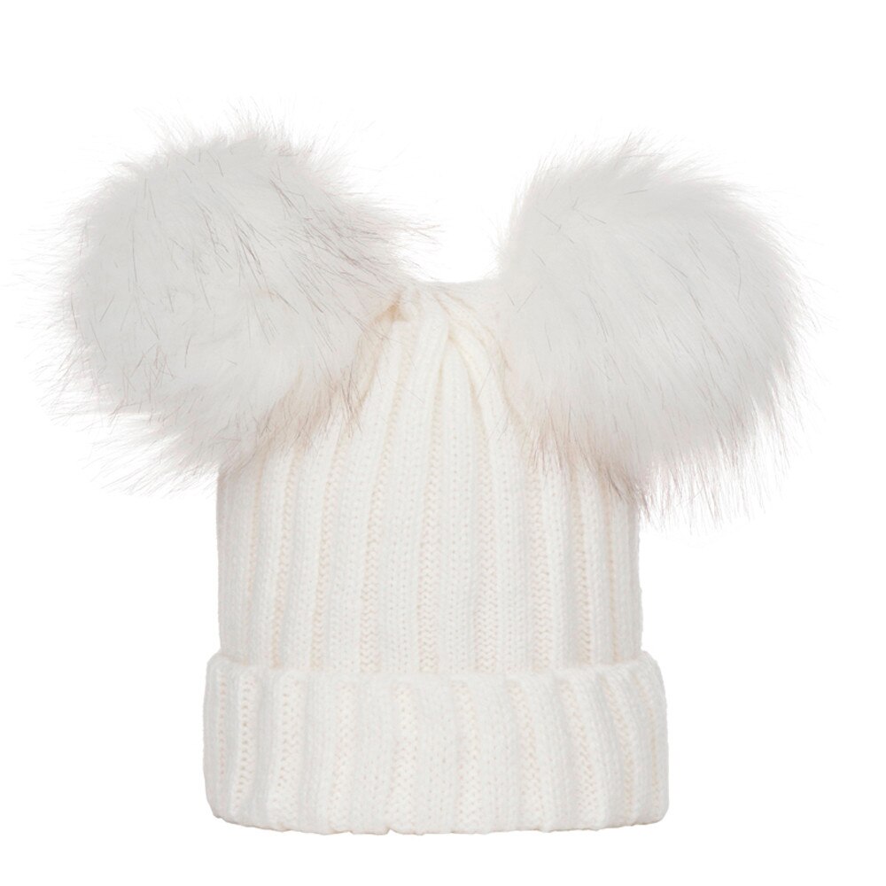 Gorro de punto con pompón para niño y niña, gorro cálido con pompón de Color sólido de para invierno y otoño: White 